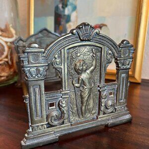 Antique Art Nouveau Lady Expanding Adjustable Sliding Book Rack Bookends Classic